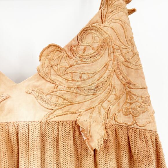 NWT Zara Womens Boho Vacation Embroidered Knit Tie Dye Maxi Dress Size S Beige - Picture 6 of 12